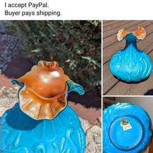 Vintage Fenton Turquoise and Amber Vase